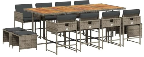 vidaXL 13-TLG. Garten-Essgruppe mit Kissen Grau Poly Rattan