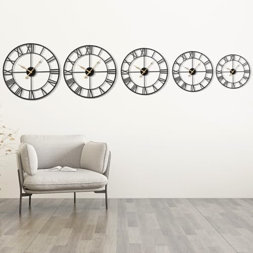 Trintion Vintage-Stil große Metall-Wanduhr mit römischen Ziffern - Silent Non-Ticking Industrial Design Uhr für Wohnzimmer Schlafzimmer Küche Büro Dekor (60cm)