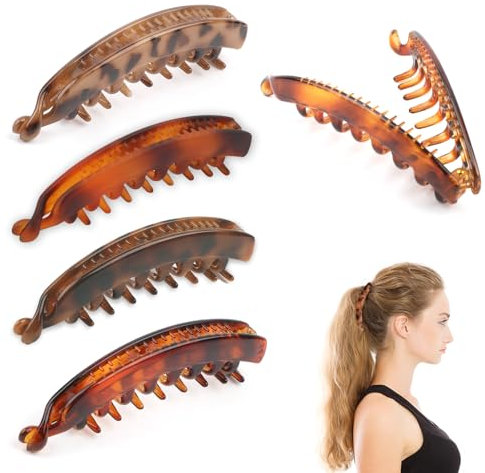 Bananenspange Haare 4 Stück, Banana Clip Vintage, Bananen Haarspangen Damen Dünnes Dickes Haar, Groß Banana Hair Clip, Pferdeschwanz Haarspange für Modische Frisuren und Haarstyling