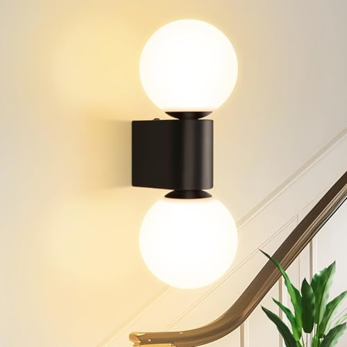 Kowanie Wandleuchte Badezimmer Vintage Wandlampe innen: Wandbeleuchtung Glas in Weiß Schwarz Wandstrahler 2 flammig Max. 25W G9 Retro Wandspots für Schlafzimmer Wohnzimmer Küche (Ohne Leuchtmittel)