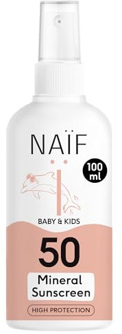 Naïf Spray solaire minéral- pour bébés et enfants - SPF 50 - spray sans octocrylène - protection UVA et UVB - testé dermatologiquement - sans microplastiques - 100ML