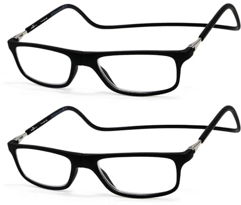 NEW VISION Lesebrille mit Magnetverschluss 2 pack, Lesebrillen, Bequem Magnetverschluss Vorne, Reading Glasses NV2904, Lesehilfe für Damen Herren (2SCHWARZC6, 2, x)