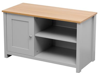 CF Furniture Wooden TV Stand Cabinet TV Unit with 1 Door and Shelves TV Storage Unit Entertainment Multimedia Centres Small Space for Living Room Furniture (Grey + Oak Color)