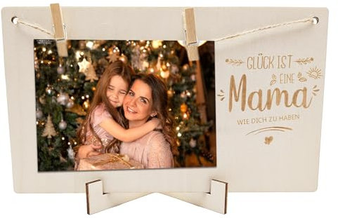Geschenke Fotorahmen für Mutter Muttertag,Personalisiert Foto und Passenden Portraitrahmen,Stehend Holz Bilderrahmen für Den Beste Mutter,mit Klammern und Leine,für Mama,Geburtstag,Muttertagsgeschenke
