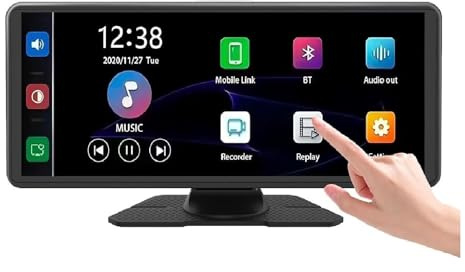 Wireless CarPlay and Android Auto 10.26, IPS Full Touchscreen Car Audio Receiver with 64GB SD Card,4K Front+1080P Rear Camera,Voice Control,Mirror Link, Bluetooth and Reverse Assist Functio
