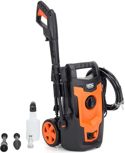 NAC Hochdruckreiniger 1400W 110 bar - Mini Druckreiniger Kompakt - Kleiner Hochdruckreiniger (5,5 kg) - 390 l/h Aluminiumpumpe mit 5m Schlauch, Auto-Stop für Auto & Fahrrad NEW American Concept