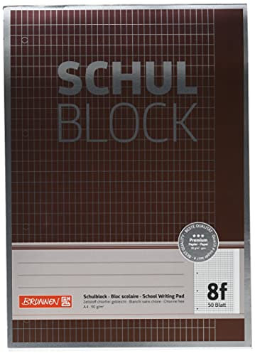 BRUNNEN Schulblock Premium | A4, Lineatur 8f, 50 Blatt, grau