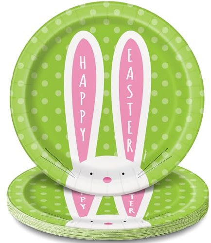 8 platos pequeños VERDES conejo de Pascua cartón (18 cm)