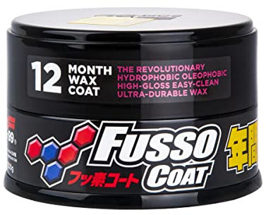 SOFT99 Fusso Coat 12 Months Wax Dark 200g - Hard Car Wax Polish – Auto Care Waterproof Hydrophobic Coating - Durable Paintwork Protection and High-Gloss Finish - Kit with an Applicator Pad