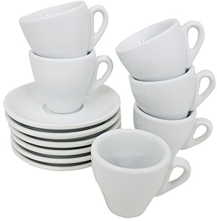Espresso Tassen einfarbig weiß, 6 Stück mit Unterteller Classic Made in Italy
