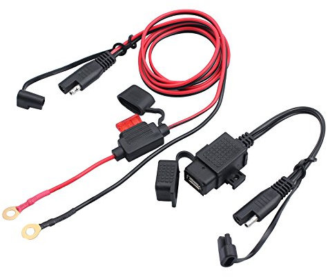 CAMWAY Cargador USB Enchufe Motocicleta,Conector USB Moto SAE a USB Resistente al Agua, 12 V, 2,1 A, Terminal de Motocicleta para Teléfono, GPS con Cable de Cargador Fusible en línea