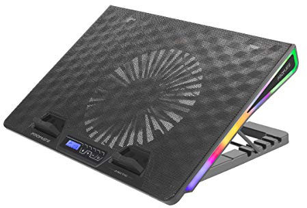 Vertux Arctic Cooling Pad, Foldable 17 Inch Cooling Fan Stand for Laptop Cooler with Adjustable Height, Small LCD Screen, 2x USB Ports, Integrated Control, Intelligent LED Lighting