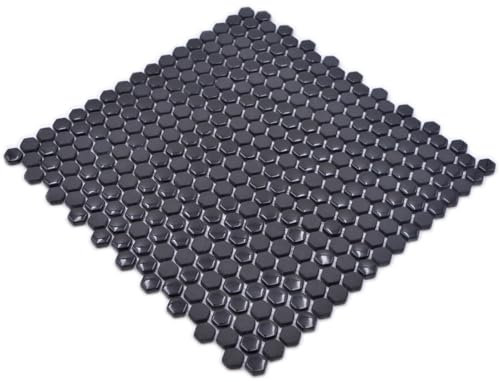Glasmosaik Fliese Hexagon Enamel mix schwarz glänzend/matt für WAND BAD WC KÜCHE FLIESENSPIEGEL THEKENVERKLEIDUNG BADEWANNENVERKLEIDUNG