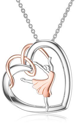 ROMANTICWORK coeur collier 925 argent Sterling ballet danse fille collier ballerine pendentif bijoux anniversaire cadeaux de noël pour femmes filles femme maman