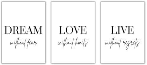 Freyheit | Premium Poster Set | stilvolles Bilder-Set für Wohnzimmer oder Schlafzimmer in schwarz-weiß | DIN A4 oder A3 (21*30cm oder 30x42cm) | OHNE Bilderrahmen (Dream Love Live, A4 (21cm*29,7cm))