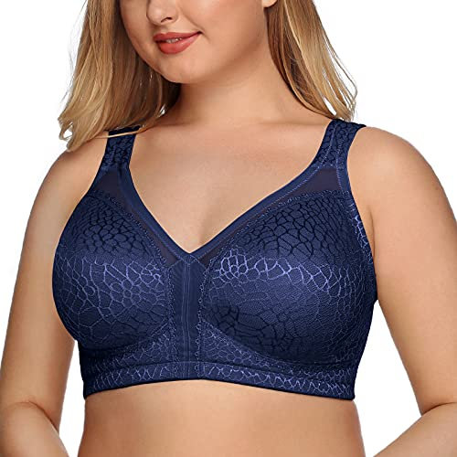 DotVol Reggiseno Base in Pizzo e Taglia Grossa Coppa Completa Non Schiuma Reggiseno Senza Fili Blu 7F