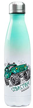 GRAZDesign Trinkflasche Kinder Monstertruck Jungen personalisiert auslaufsicher, Thermosflasche Schulanfang und Kindergarten, Sport, Edelstahl 500ml mint