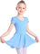 Monbessi Ballet Leotard for Girls Short Sleeve Cross Straps Ballet Dress Kids Cotton Ballet Outfit Gymnastics Leotard with Chiffon Skirt Suit for 2-11 Years (100 (90-100cm,2-3 Years), Blue)