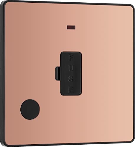 BG Electrical Unswitched Fused Connection Unit with LED Power Indicator and Flex Outlet, Fused Spur FCU, Double Pole, Screwless Front Plate, Round Edges, Evolve, Polished Copper, 13A, PCDPC54B