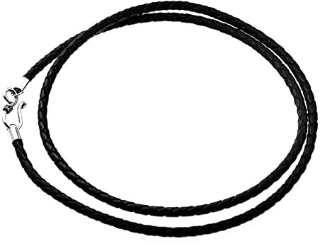 ANAZOZ Kette Mann Leder 60 cm, Halskette Ohne Anhänger Mann 3mm Breit Weizenkette Schwarz