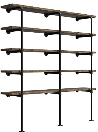 Retro-Wandregal aus Eisenrohr im Industrie-Stil, offenes DIY-Bücherregal, Hängehalterung, Küchenregale, Werkzeugregale, Büroregale, Rohrregal, 195,6 cm hoch, 35,6 cm tief, 3 Stück