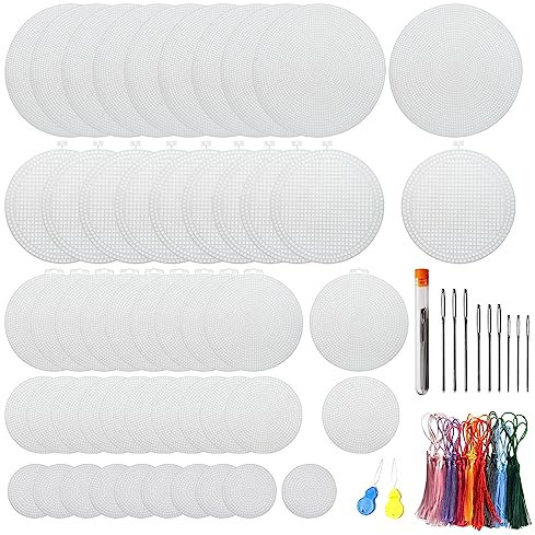 Allazone 58 Stück Mesh Canvas Sheets Plastic Canvas Rund Kreuzstich Stoff Kunststoff Kreuzstich Kunststoff Baumwolle Stoff für Stickerei, Stricken und Häkelprojekte