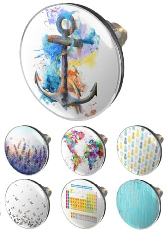 arteneur® - Pop Up Waschbeckenstöpsel mit Motiv Wasserfarben Anker | Abflusssieb | Doppel Dichtung | Universal Abflussstöpsel 34mm – 41mm | Pop Up Ventil Waschbecken Stöpsel