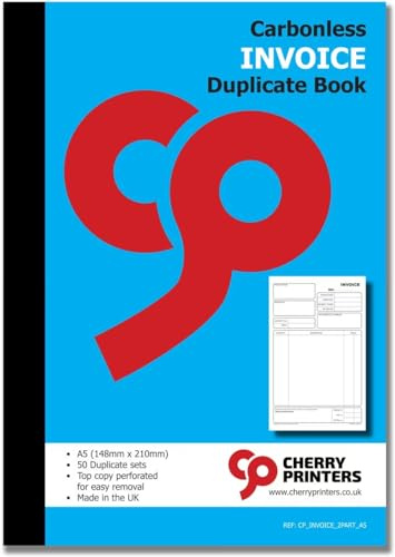 Cherry NCR-Rechnungsbuch, selbstdurchschreibend, A5, 50 Sets, 2 Stück, perfekt für Selbstständige, kleine und größere Unternehmen