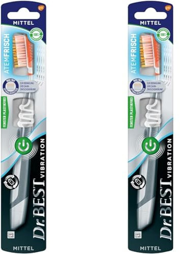 Dr.BEST Vibration Atemfrisch Zahnbürste, Mittel (1 Stück), für bis zu 50% bessere Erreichbarkeit zwischen den Zähnen* (Packung mit 2)