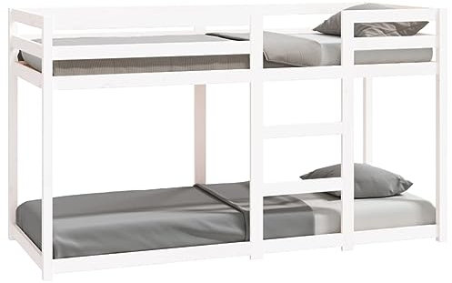 Willood Etagenbett Weiß 75x190 cm Massivholz Kiefer Stockbett für begrenzte Platzverhältnisse, Hochbett mit Leitplanken, Bett Bettgestell Bettrahmen