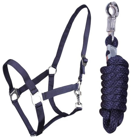 ARBO-INOX Halfter-Set Beginner II Halfter + Führstrick mit Panikhaken verstellbar (Pony, Blau)