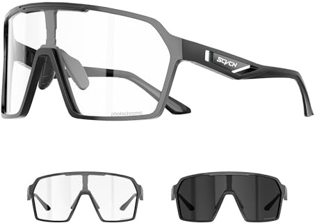 KAPVOE Fahrradbrille Selbsttönend Photochrome Sportbrille Radbrille S327 | Herren Damen Schnelle Brille Photochromatisch MTB Brille Klar Radfahren Brille