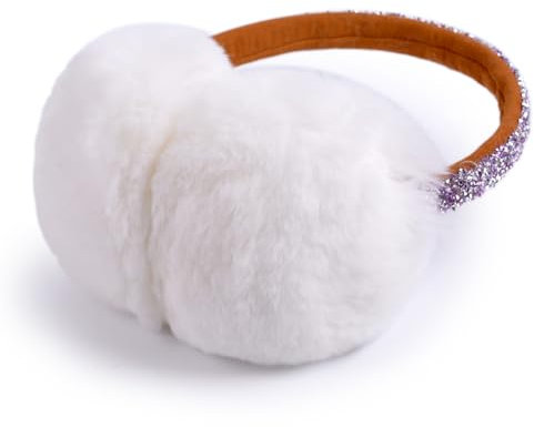 Harssidanzar Femmes Cache-oreilles d'hiver, Véritable fourrure de lapin réglables, Cache-oreilles en strass HL306EU, Camel