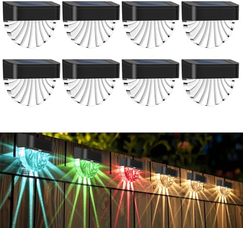 HELESIN Solarlampen für Außen Garten 8 Stück, 2 Modi Solarleuchten Garten Deko Farbige/Warme Lichter, IP65 Wasserdichte Gartenlampen für Außen Wand, Led Zaunbeleuchtung Solar für Terrasse und Stufen