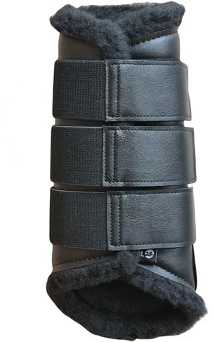 RL24 - Gamaschen Comfort – Pferdegamaschen mit weichem Teddyfutter & Klettverschlüssen – anatomisch geformt & stoßabsorbierend – Gamaschen für Pferde in schwarz/schwarz – Größe L