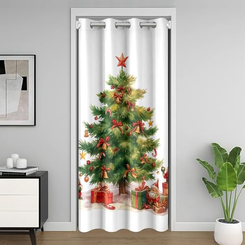 Homewish Weihnachtsbaum Türvorhang Weihnachtsglocken Vorhänge 86x203cm Süße Weihnachtsmann Sichtschutzvorhang für Kinder Erwachsene Jungen Teenager Mädchen, Dekor Türvorhänge