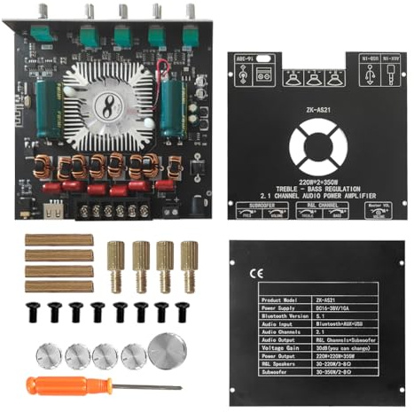 ZK-AS21 Mini ampli Compact Bluetooth 2.1 canaux TPA3255 Carte d'amplificateur de Caisson de Basses 220 W x 2 + 350 W tonalité Haute Basse Multi-entrées avec Protection complète