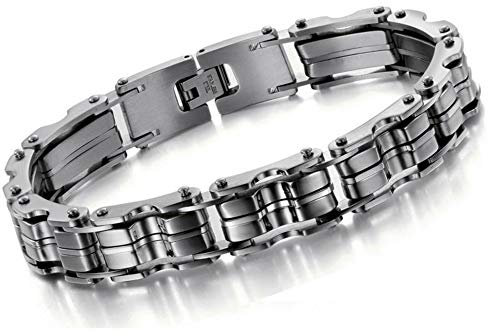 WANGLXTC Mens Bike Bracelet Titanium Steel Chain Bracelet Bangle Link Chain Jewelry Exquisite Jewelry Birthday Valentine's Day Gift Send Gift Box, Silvery