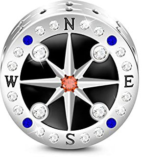 GNOCE Mysterious Compass Charm Perle S925 Sterling Silber Du bist Meine Welt Charm Perlen für Armband Halskette Schmuck Geschenk für Damen (Silber)