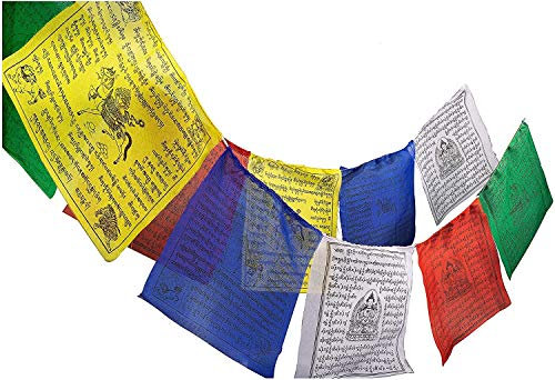 Valmoni Sport Drapeaux tibétains de prière 15 x 16 cm Rouleau de 10 mantres positifs Drapeau Tibet Paix Pliable Lung Ta