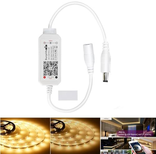 Wifi Dimmbar Warmweiß COB Led Streifen Controller,Wifi/App gesteuert arbeite mit Alexa,Dimmer Controller für Android/IOS System 12V-24V,Stimmenkontrolle,Dimmbar, Timing Funktion