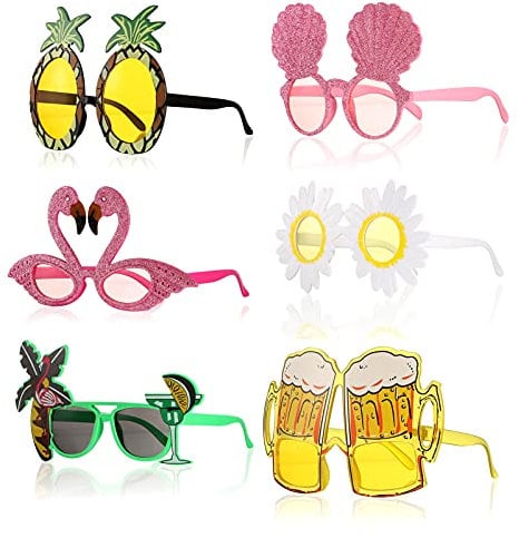 ALTcompluser 6 Pairs Novelty Hawaiian Sunglasses with Different Shapes, Beach & Tropical Party Glasses, Funny Photo Prop Supplies for Children & Adults