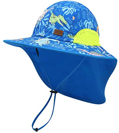 SEYUFN Baby Jungen Sonnenhut Kleinkind Sommer Strand Hüte Kleinkind Mädchen Breiter Krempe Bucket Cap Nackenklappe UV-Schutz für Kinder im Freien (4-8 Jahre, A-Grüner Dinosaurier)