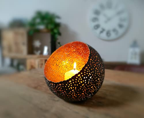 Teelichthalter Kugel rund - Dunkelbraun/Gold - Ø15 cm - Teelichtständer Kerzenhalter orientalisch