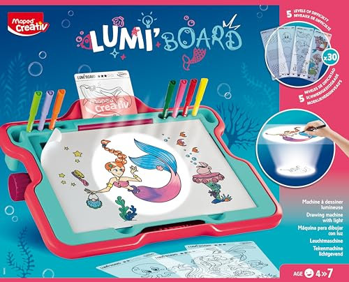 MAPED Creativ - Lumi'Board Le Monde des Sirènes - Machine Lumineuse pour Apprendre à Dessiner - Jouet Loisirs Créatifs - Tableau Lumineux Enfant dès 4 Ans