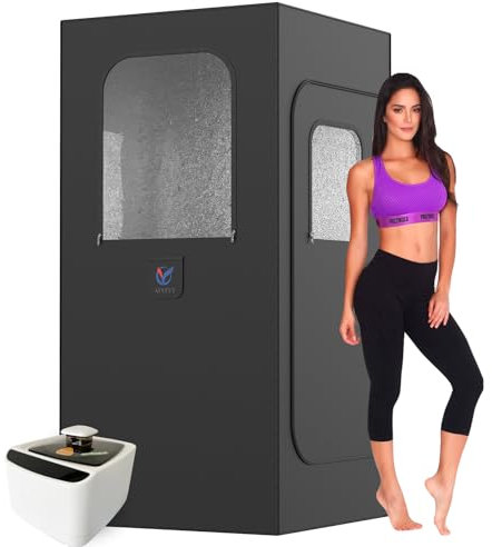 AYVEVTA Tragbares Sauna-Zelt, volle Größe, persönliche Sauna, Heim-Spa, Entspannung für eine Person, 2.6 Liter, 1000 Watt, Fernbedienung (schwarz, 89.9 cm Lx90.9 cm Bx180.1 cm H)