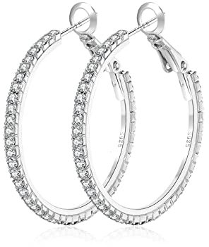 MOROTOLE 925 Sterling Silber Strass Hoop Ohrringe Mode dünn Silber Strass Hoops Hypoallergene große Silber Hoops Ohrringe für Frauen Mädchen Schmuck Geschenke 20/30/40/50/60/70mm Silber Creolen