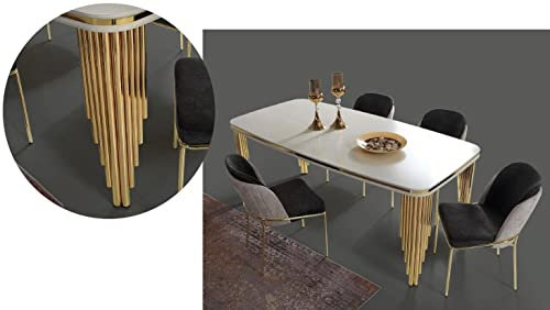 JV Möbel Essgarnitur Luxus Esstisch 4X Stühle Essgruppe Tisch Edelstahl Komplett Set 5tlg