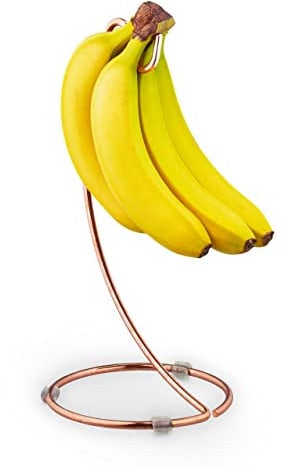 Relaxdays Bananenhalter, Metall, H x D: 33 x 17 cm, gegen Druckstellen, Bananen Aufbewahrung, Bananenständer, Kupfer