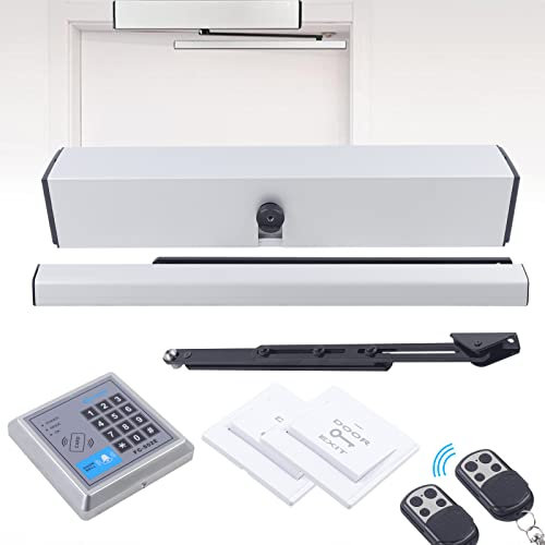 Elektrischer Türöffner Automatischer Türöffner Elektrischer Schwingtüröffner mit Fernbedienung und Druckknopf für Außen– und Innentüren, 50W, 515 x 95 x 90mm, Weiß
